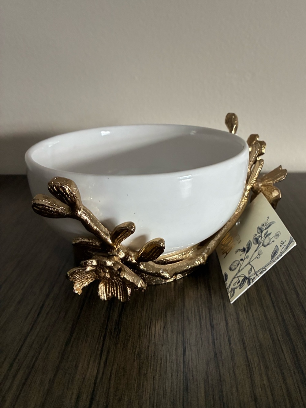 Gold-Trim White Ceramic Decorative Bowl by
